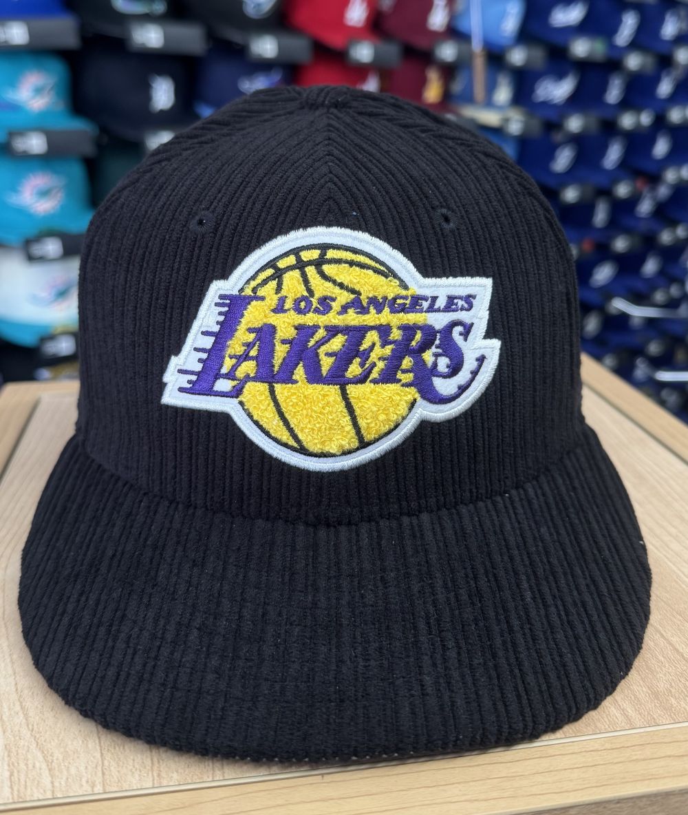 Los Angeles Lakers Fitted New Era 59Fifty Chenille Pop Corduroy Cap Hat Grey UV - THE 4TH QUARTER