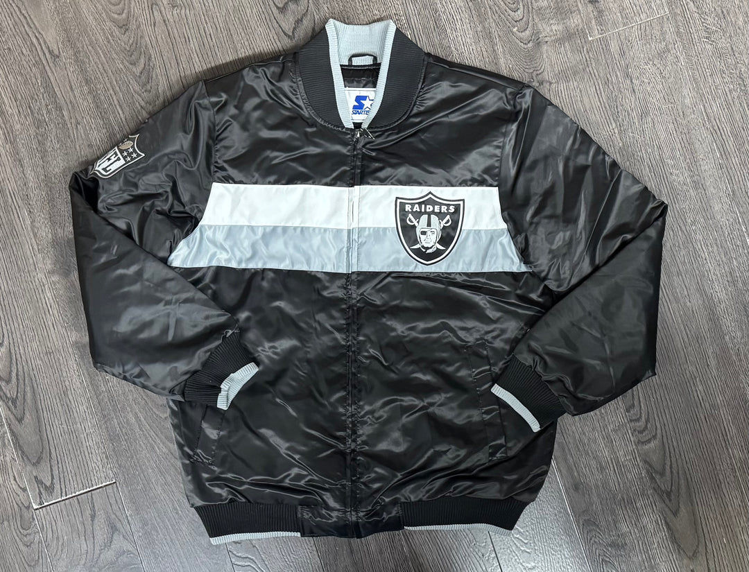 Raiders Mens Ambassador Satin Varsity Jacket BLACK - THE 4TH QUARTER
