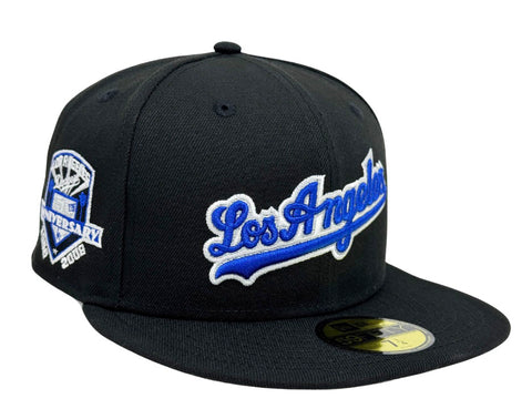 Los Angeles Dodgers Fitted New Era 59Fifty 50th City Script Black Cap Hat Grey UV