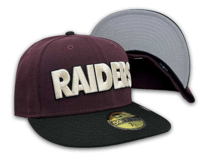 Raiders Fitted New Era 59Fifty Ivory Block Maroon Black Cap Hat Grey UV - THE 4TH QUARTER