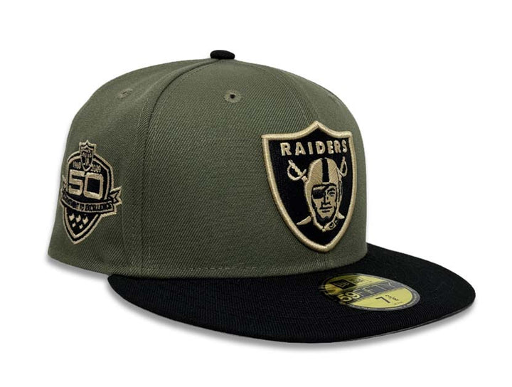 Raiders Fitted New Era 59Fifty 50th Anniversary Olive Black Cap Hat Grey UV - THE 4TH QUARTER
