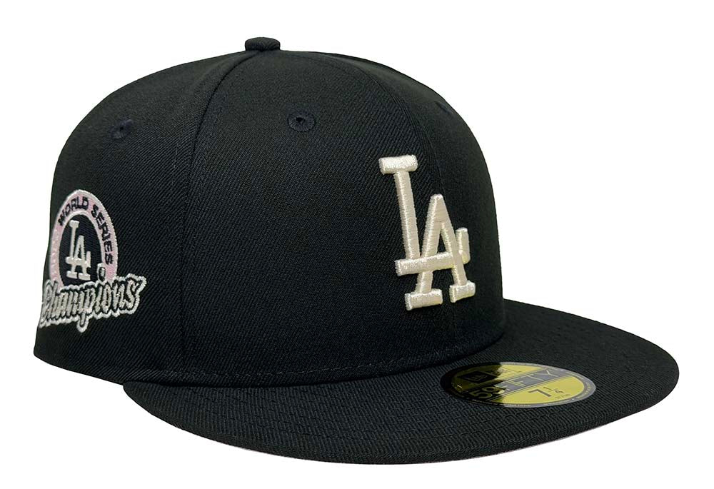 Los Angeles Dodgers Fitted New Era 59Fifty Ivory 2024 WSC Circle Black Cap Hat Pink UV - THE 4TH QUARTER
