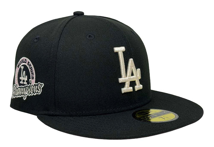 Los Angeles Dodgers Fitted New Era 59Fifty Ivory 2024 WSC Circle Black Cap Hat Pink UV - THE 4TH QUARTER