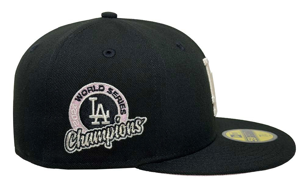 Los Angeles Dodgers Fitted New Era 59Fifty Ivory 2024 WSC Circle Black Cap Hat Pink UV - THE 4TH QUARTER