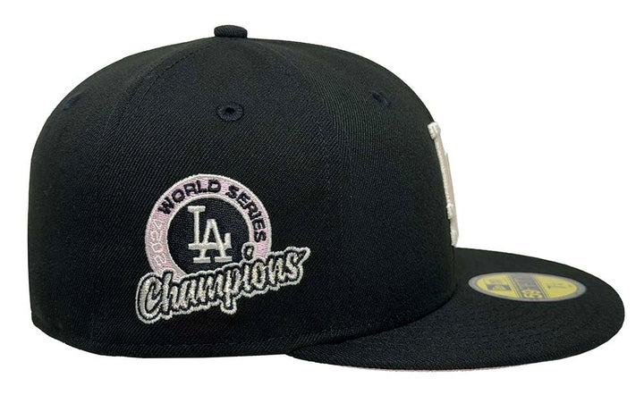 Los Angeles Dodgers Fitted New Era 59Fifty Ivory 2024 WSC Circle Black Cap Hat Pink UV - THE 4TH QUARTER