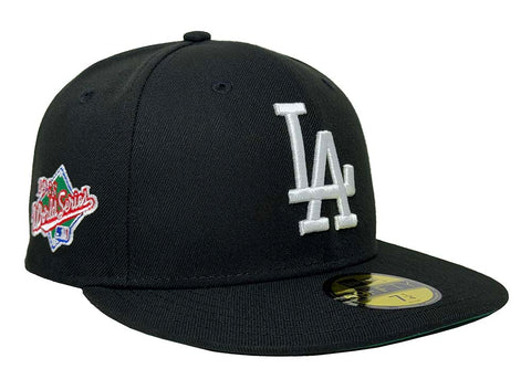 Los Angeles Dodgers Fitted New Era 59Fifty Large Logo 1988 WS Black Cap Hat Green UV