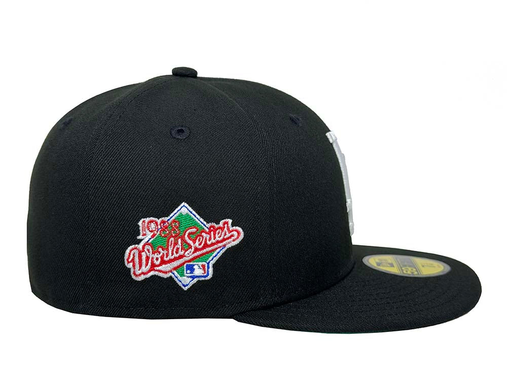 Los Angeles Dodgers Fitted New Era 59Fifty Large Logo 1988 WS Black Cap Hat Green UV - THE 4TH QUARTER