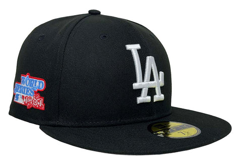 Los Angeles Dodgers Fitted New Era 59Fifty Large Logo 1981 WS Black Cap Hat Grey UV