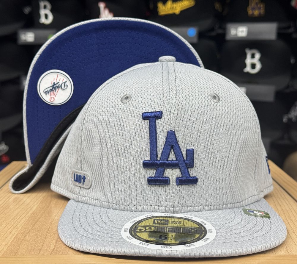 Los Angeles Dodgers Kids Fitted New Era 59FIFTY Grey 2025 Clubhouse Cap Hat - THE 4TH QUARTER