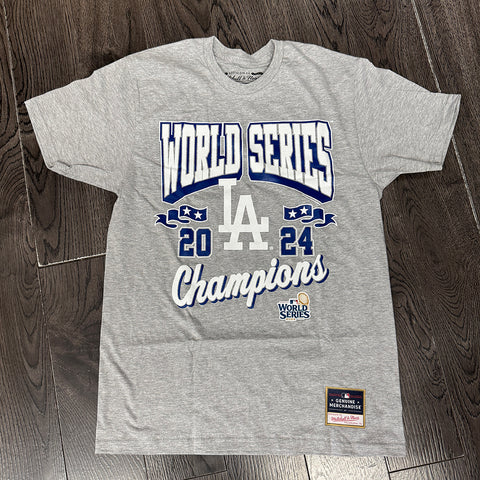 Los Angeles Dodgers Mens T-Shirt Mitchell & Ness 2024 World Series Champions Arch Tee Grey