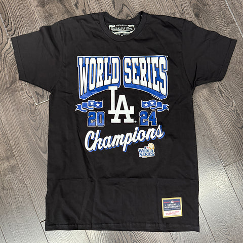Los Angeles Dodgers Mens T-Shirt Mitchell & Ness 2024 World Series Champions Arch Tee Black