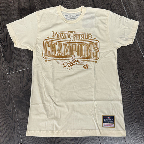 Los Angeles Dodgers Mens T-Shirt Mitchell & Ness 2024 World Series Champions Cream Tee