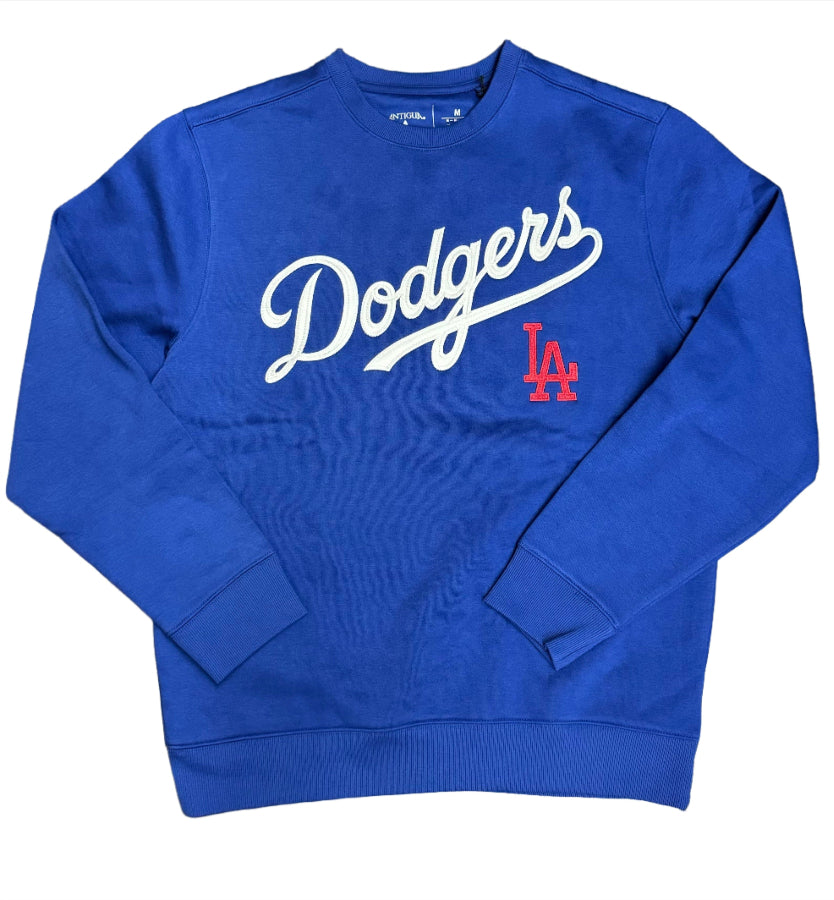 Los Angeles Dodgers Mens Sweatshirt Antigua Victory Pullover Crew Neck Royal Blue - THE 4TH QUARTER