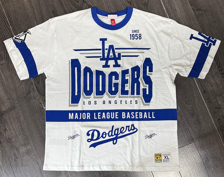 Los Angeles Dodgers Mens T-Shirt Mitchell &amp; Ness Origins Vintage Logo Premium Tee - THE 4TH QUARTER
