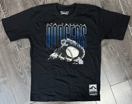 Los Angeles Dodgers Youth T-Shirt Mitchell & Ness Gloves Black Tee - THE 4TH QUARTER