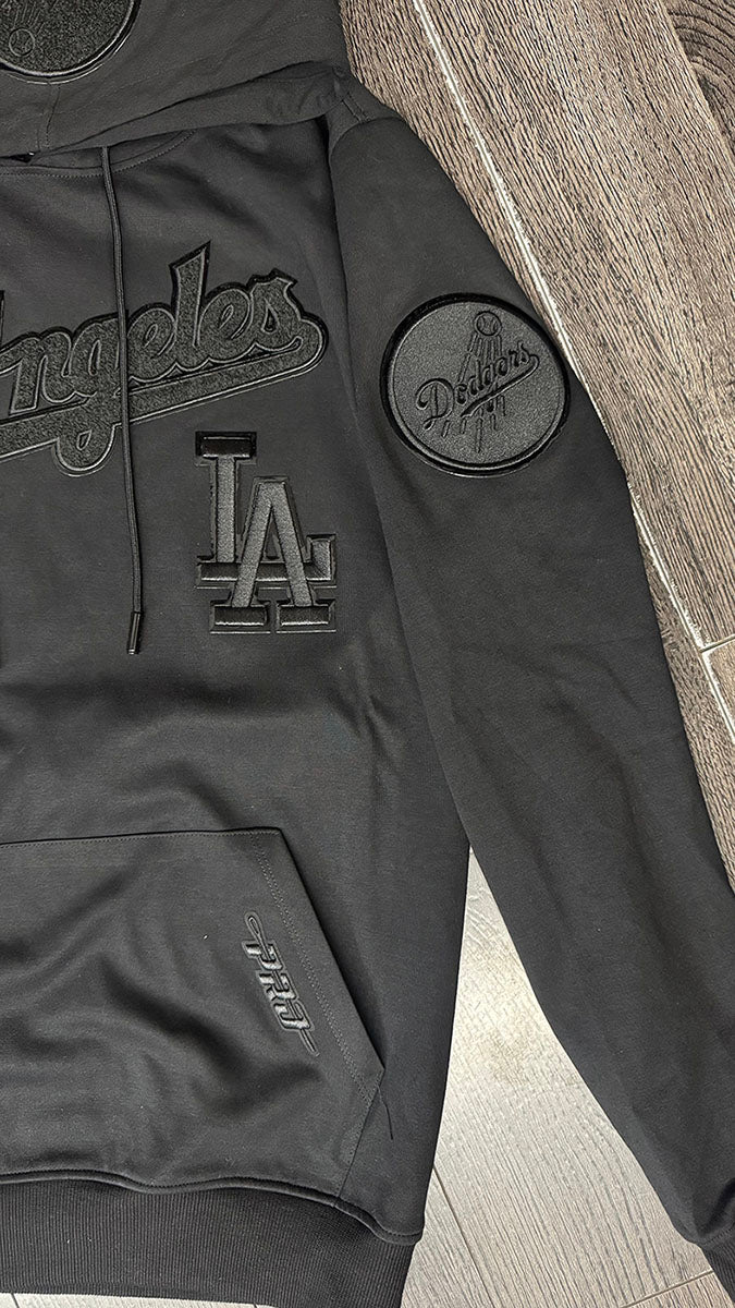 Los Angeles Dodgers Mens Sweatshirt Pro Standard Triple Black Logo Hoodie - THE 4TH QUARTER