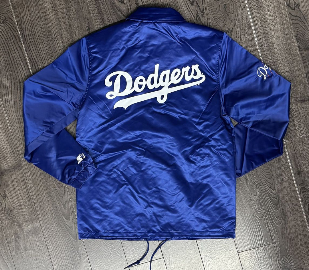 Los Angeles Dodgers Mens Jacket Starter Button Down Ice Cube Satin Coaches Blue - THE 4TH QUARTER