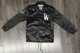 Los Angeles Dodgers Mens Jacket Starter Button Down Ice Cube Satin Coaches Black - THE 4TH QUARTER