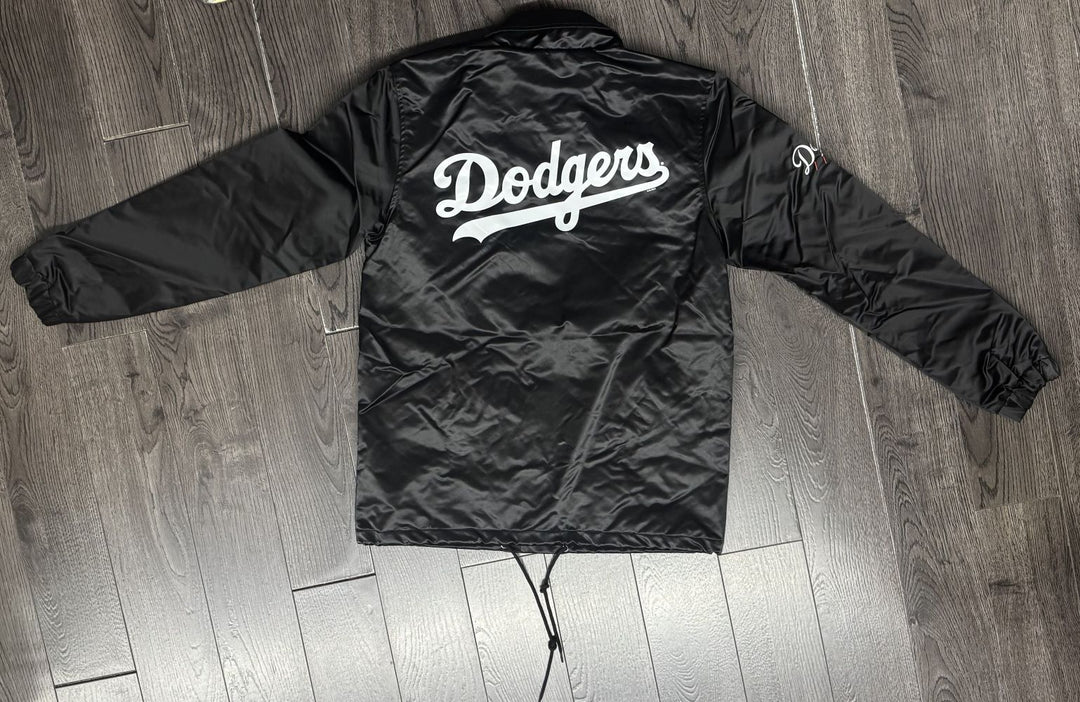 Los Angeles Dodgers Mens Jacket Starter Button Down Ice Cube Satin Coaches Black - THE 4TH QUARTER