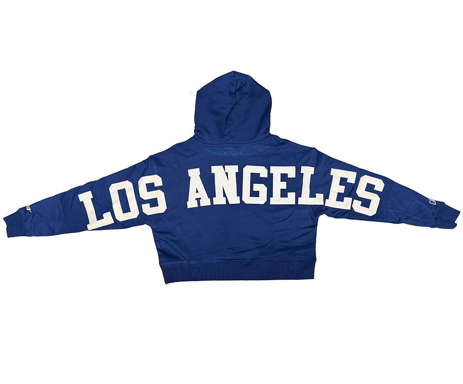 Los Angeles Dodgers Womens Crop Sweatshirt Pro Standard Wingspan Pullover Hoodie Blue - THE 4TH QUARTER