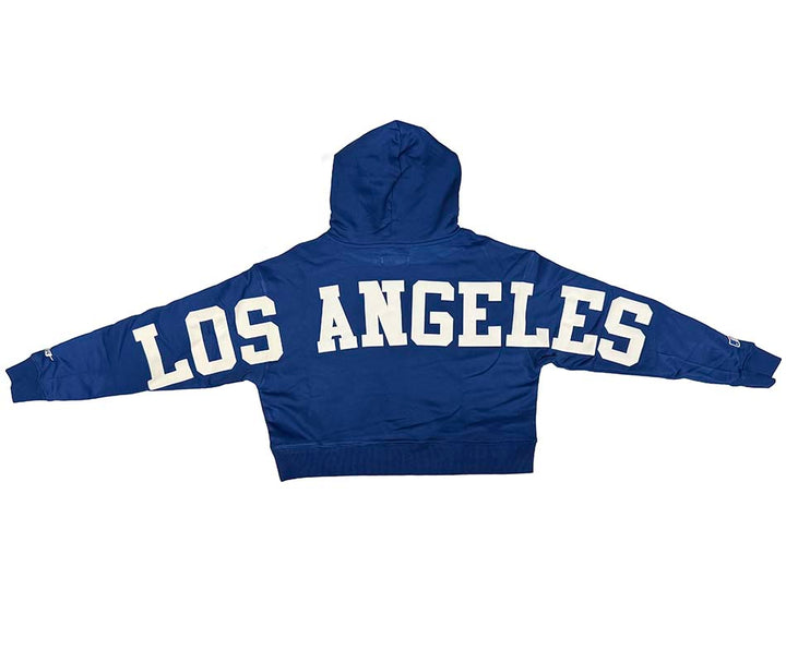 Los Angeles Dodgers Womens Crop Sweatshirt Pro Standard Wingspan Pullover Hoodie Blue - THE 4TH QUARTER