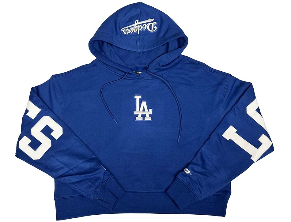 Los Angeles Dodgers Womens Crop Sweatshirt Pro Standard Wingspan Pullover Hoodie Blue - THE 4TH QUARTER