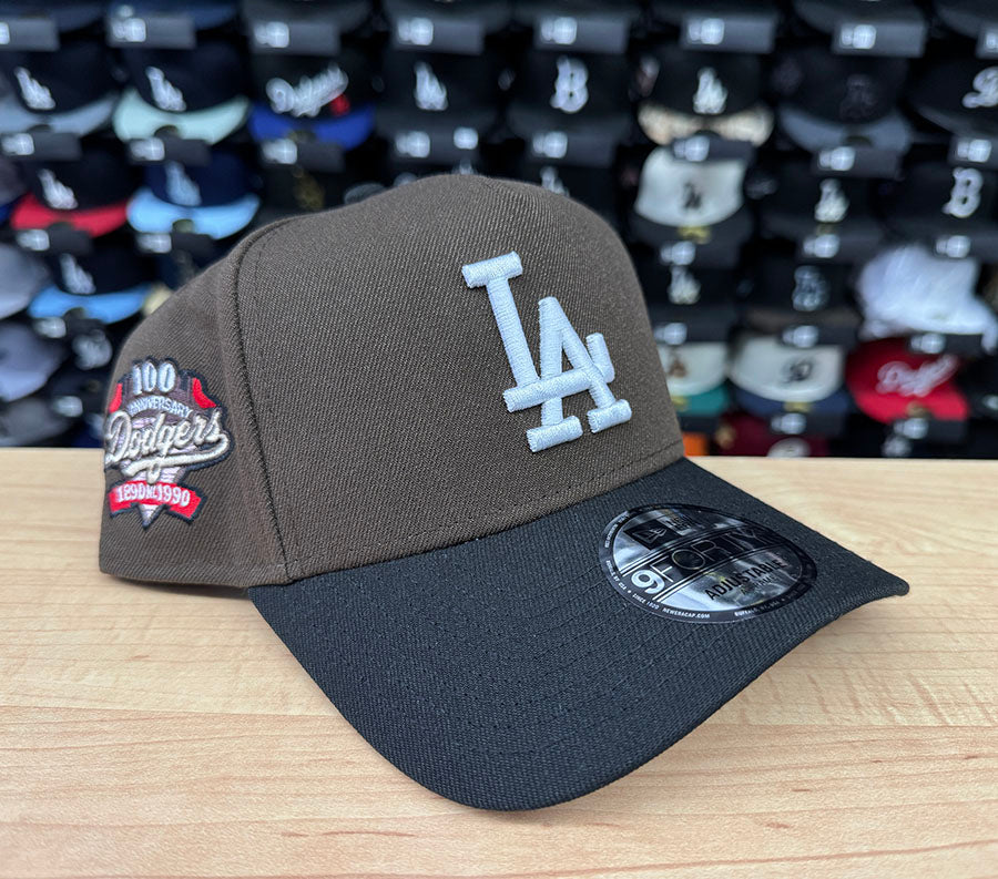 Los Angeles Dodgers Snapback 9Forty New Era A-Frame 100th Anni Hat Cap Brown Black - THE 4TH QUARTER