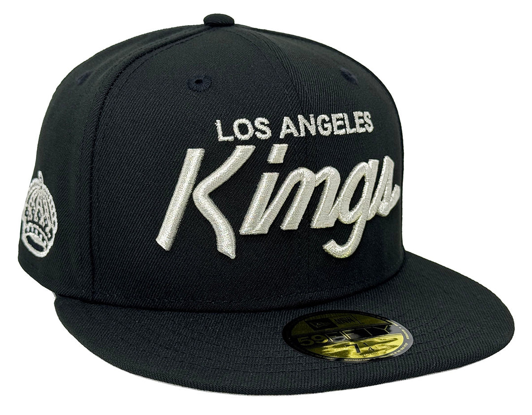 Los Angeles Kings Fitted New Era 59Fifty Metallic Script Cap Hat Black - THE 4TH QUARTER
