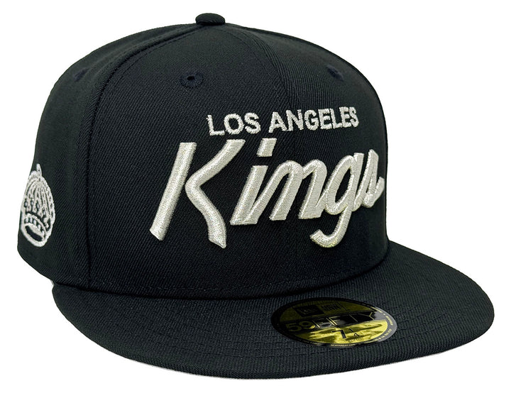 Los Angeles Kings Fitted New Era 59Fifty Metallic Script Cap Hat Black - THE 4TH QUARTER