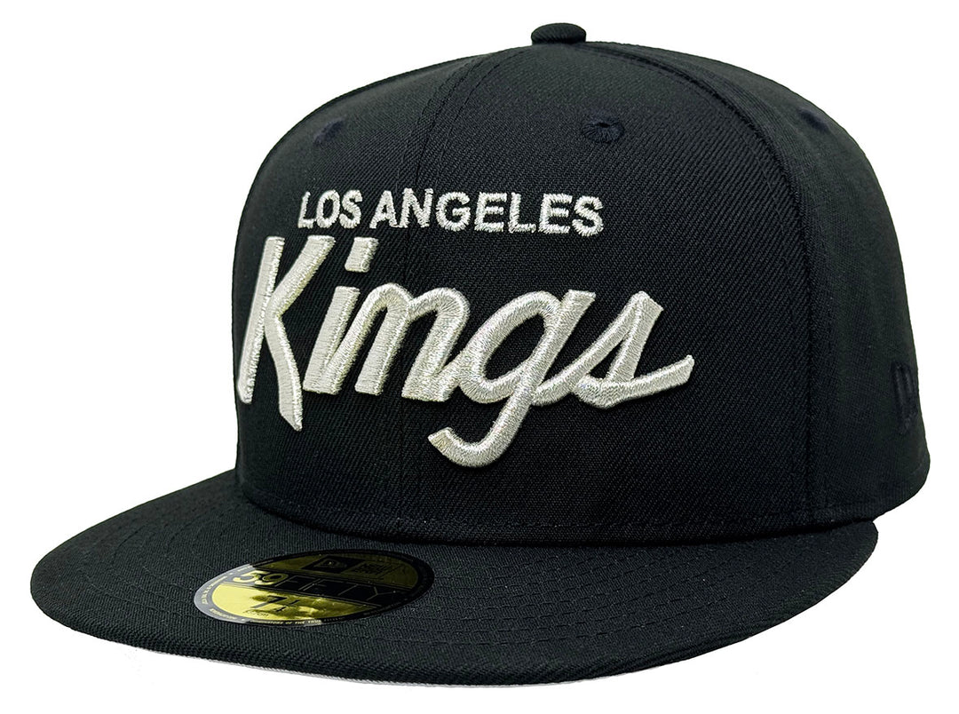 Los Angeles Kings Fitted New Era 59Fifty Metallic Script Cap Hat Black - THE 4TH QUARTER