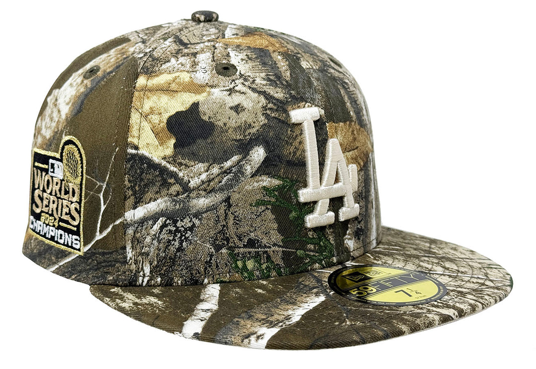 Los Angeles Dodgers Fitted New Era 59Fifty 2024 World Series Real Tree Cap Hat Stone UV - THE 4TH QUARTER