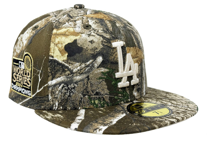 Los Angeles Dodgers Fitted New Era 59Fifty 2024 World Series Real Tree Cap Hat Stone UV - THE 4TH QUARTER