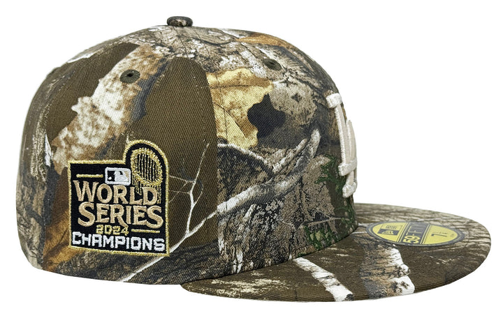 Los Angeles Dodgers Fitted New Era 59Fifty 2024 World Series Real Tree Cap Hat Stone UV - THE 4TH QUARTER