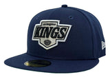 Los Angeles Kings Fitted New Era 59Fifty Throwback Logo Cap Hat Ocean Navy Blue
