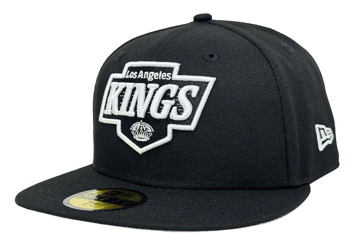 Los Angeles Kings Fitted New Era 59Fifty Black White Throwback Logo Cap Hat Black - THE 4TH QUARTER
