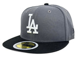 Los Angeles Dodgers Kids Fitted 59Fifty New Era White Logo Storm Black Cap Hat Grey UV