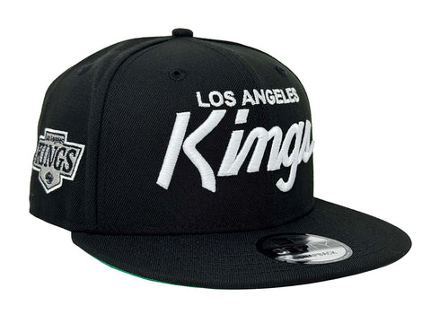 Los Angeles Kings Snapback New Era 9Fifty White Script Black Cap Hat Green UV