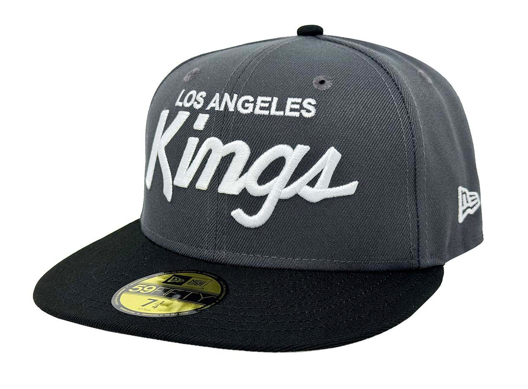 Los Angeles Kings Fitted New Era 59Fifty 30th Anniversary Script Charcoal Black Cap Hat Grey UV - THE 4TH QUARTER