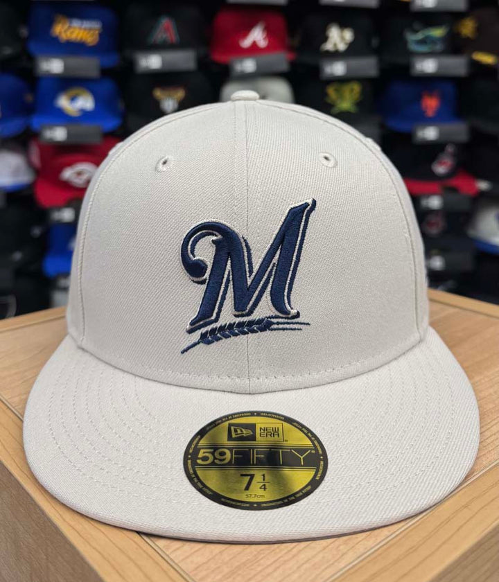 Milwaukee Brewers Fitted New Era 59Fifty Stone Ocean Cap Hat Grey UV