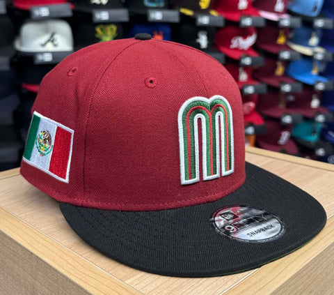 Mexico Snapback New Era 9FIFTY Mexico Flag Burgundy Black Cap Hat Green UV