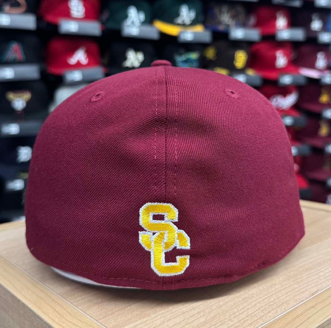 Los Angeles Dodgers Fitted New Era 59Fifty A-Frame Burgundy Yellow Logo USC Hat Cap Green UV