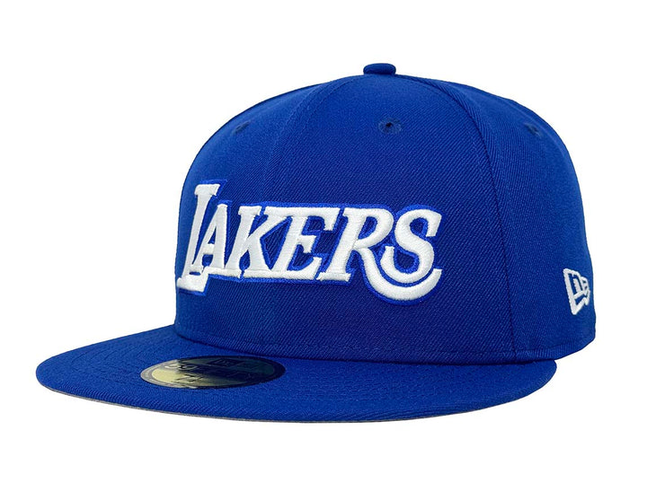 Los Angeles Lakers New Era 59Fifty Block Royal Blue Fitted Hat Cap Grey UV - THE 4TH QUARTER