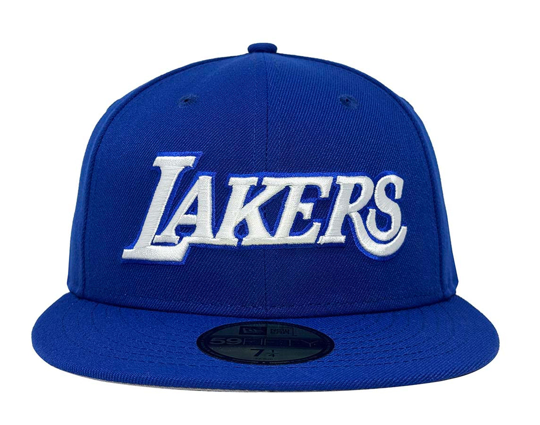 Los Angeles Lakers New Era 59Fifty Block Royal Blue Fitted Hat Cap Grey UV - THE 4TH QUARTER