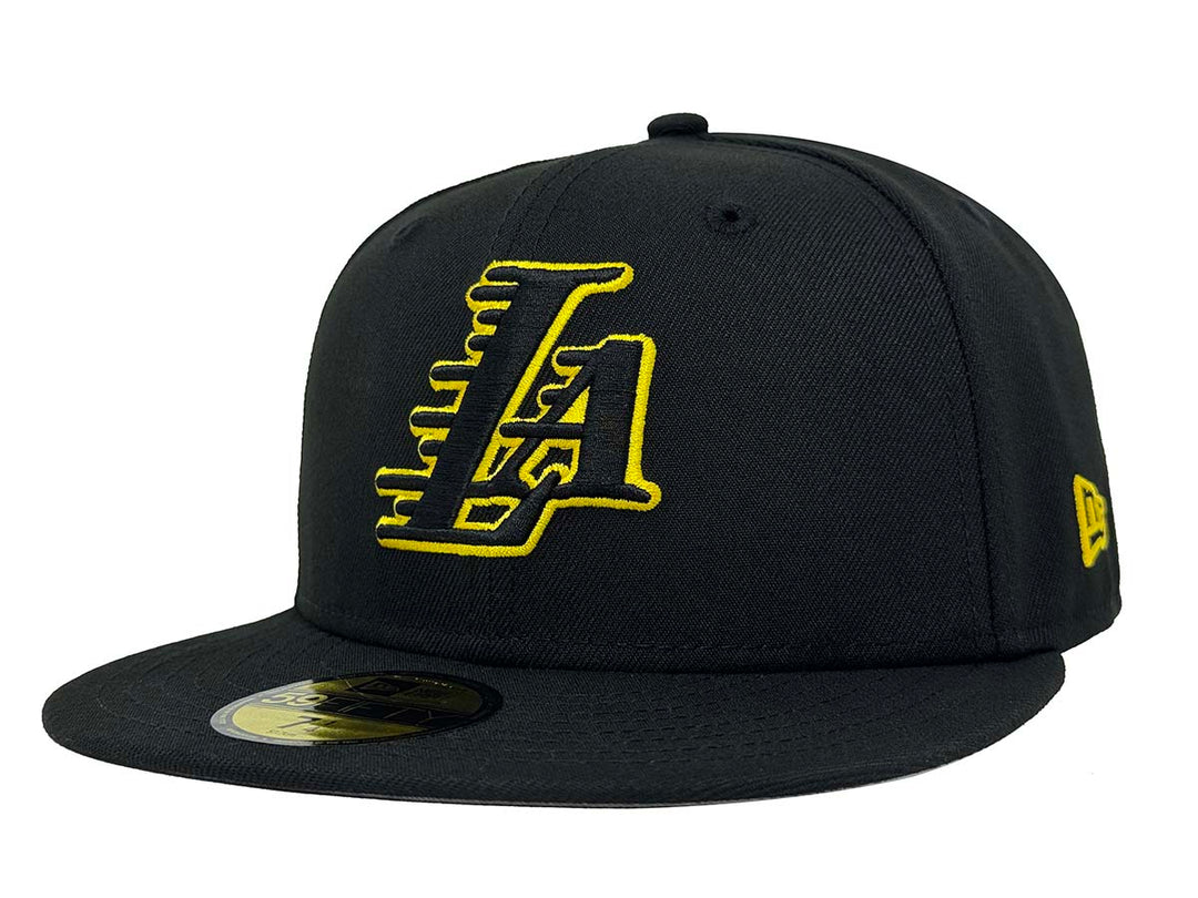 Los Angeles Lakers Fitted New Era 59Fifty LA Logo Outline Black Cap Hat Grey UV - THE 4TH QUARTER