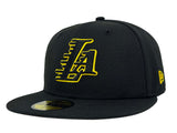 Los Angeles Lakers Fitted New Era 59Fifty LA Logo Outline Black Cap Hat Grey UV