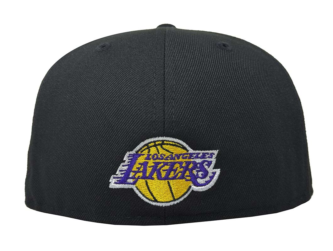 Los Angeles Lakers Fitted New Era 59Fifty LA Logo Outline Black Cap Hat Grey UV - THE 4TH QUARTER