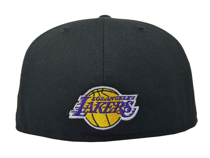 Los Angeles Lakers Fitted New Era 59Fifty LA Logo Outline Black Cap Hat Grey UV - THE 4TH QUARTER