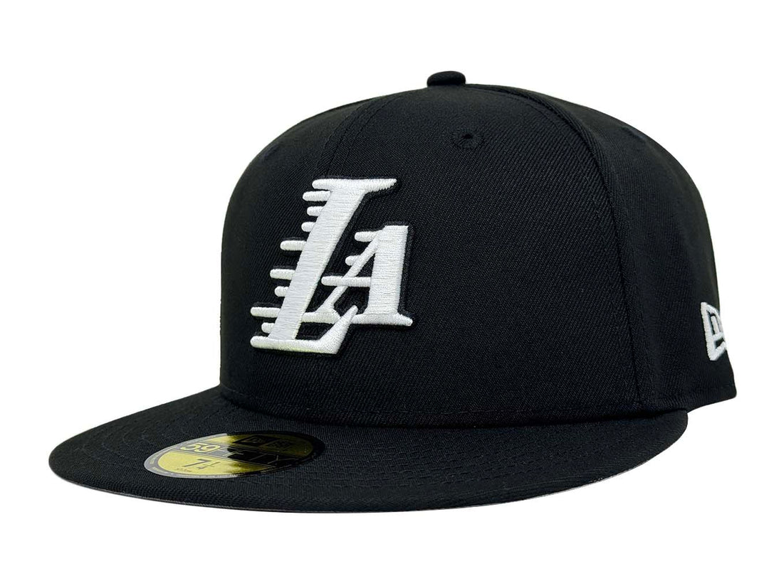 Lakers Fitted New Era 59Fifty LA Logo Black White Cap Hat Grey UV - THE 4TH QUARTER