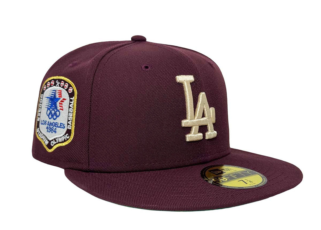 Los Angeles Dodgers New Era 59Fifty Ivory Logo 84 Olympic Maroon Fitted Green UV - THE 4TH QUARTER