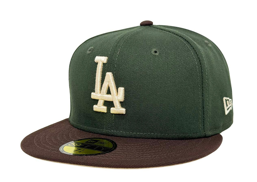 Los Angeles Dodgers Fitted 59FIFTY New Era Ivory Logo Seaweed Green Brown Cap Hat Camel UV - THE 4TH QUARTER